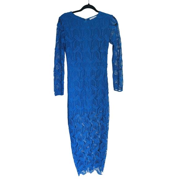 MAJE Rosane Sheer Lace Sheath Maxi Dress Bodycon Crochet Teal M Formal Event - Picture 6 of 13